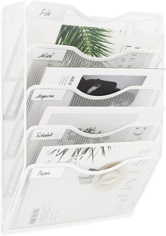 EasyPAG 5 Pockets Wall File Holder Hanging File Folder Organizer Magazine Document Paper Rack,Whi... | Amazon (US)