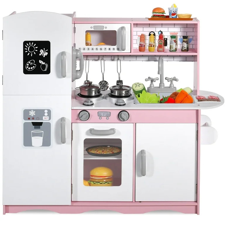 AILEEKISS Kids Play Kitchen Set, Wood Kitchen Playset for Toddler with Accessories, Pink | Walmart (US)