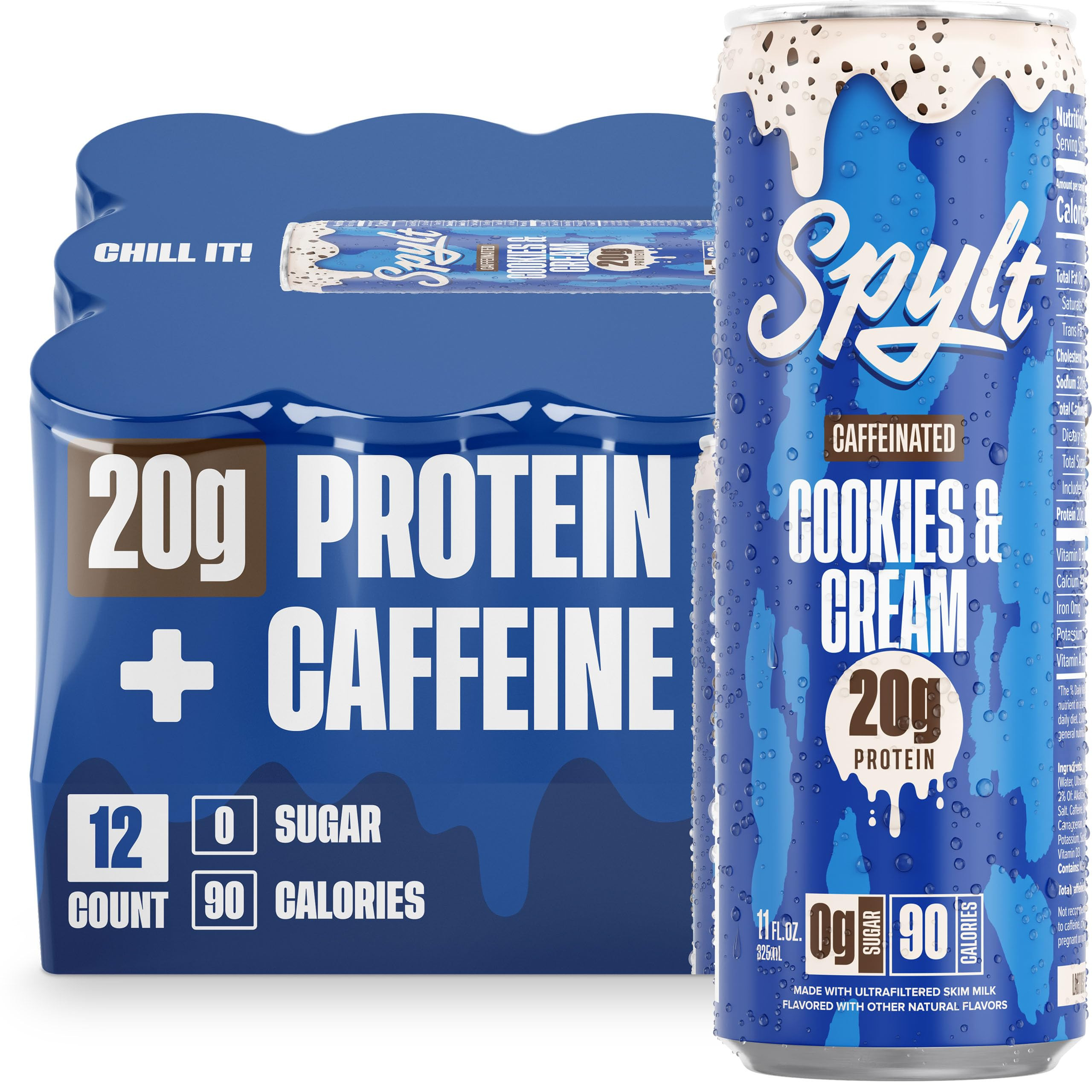 Spylt High Protein Cookies & Cream Milk with 60mg Caffeine & 20g Protein - 90 Calories, Ready to ... | Amazon (US)