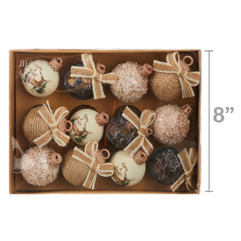 Casual Tradition Mini 12 Count Nature and Beige Ornament Set, by Holiday Time | Walmart (US)