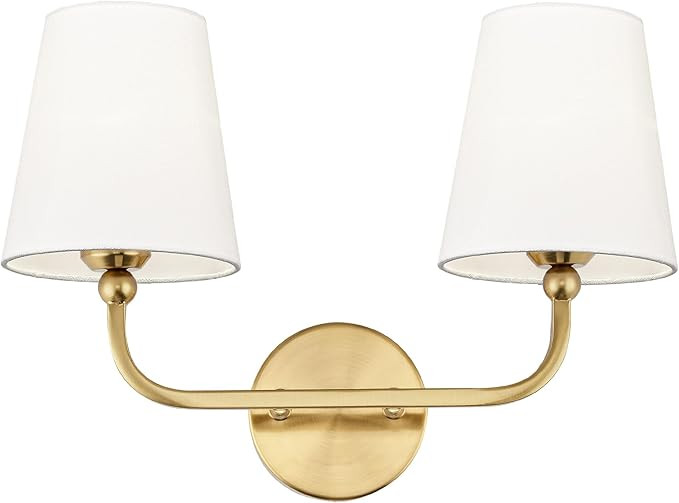 2-Light Bathroom Light Fixtures, Brushed Gold Vanity Lights, Double Wall Sconce with Flared White... | Amazon (US)