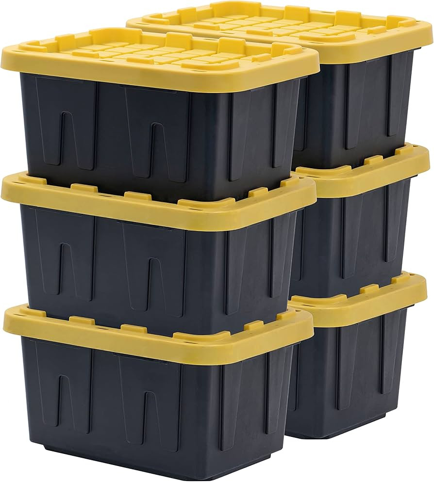 BLACK & YELLOW, 5-Gallon Heavy Duty Tough Storage Container & Snap-Tight Lid, (8.6"H x 12.3"W x 1... | Amazon (US)