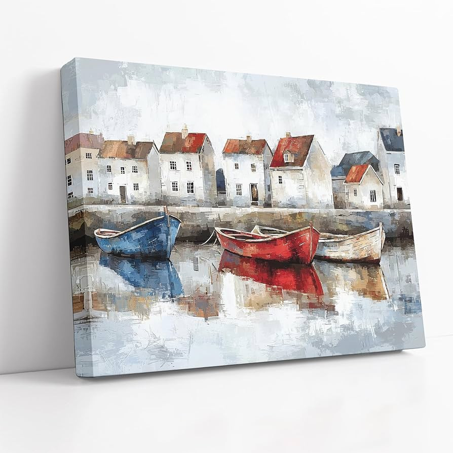 Quaint Harbour with Colourful Boats and Reflections Canvas Only 24x18inch(64x48cm) - Style No: 57... | Amazon (UK)