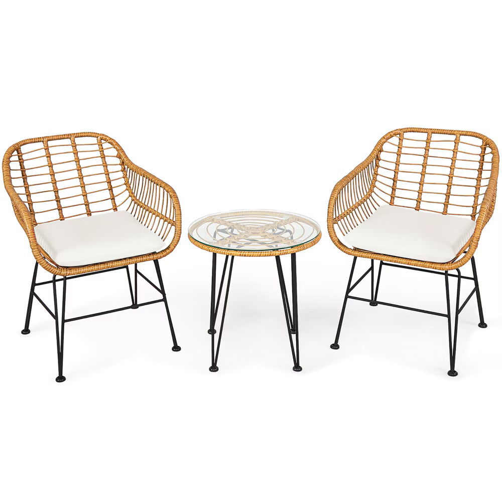 Costway 3PCS Patio Rattan Bistro Furniture Set Cushioned Chair Table | Target