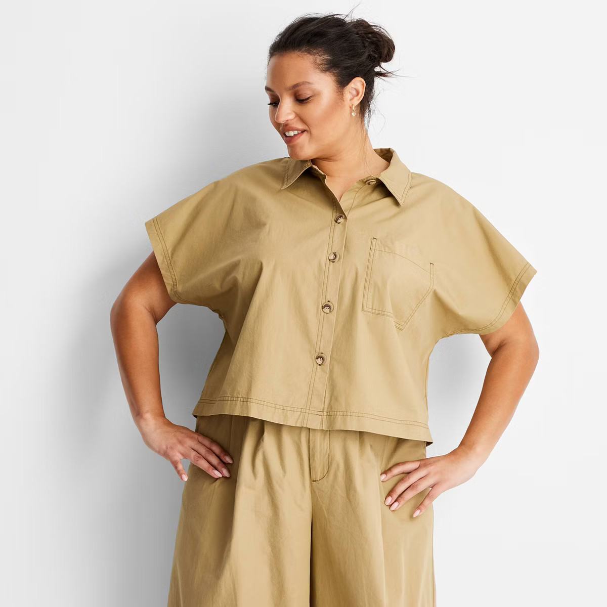 Women's Cap Sleeve V-Neck Button-Down Shirt - Future Collective | Target