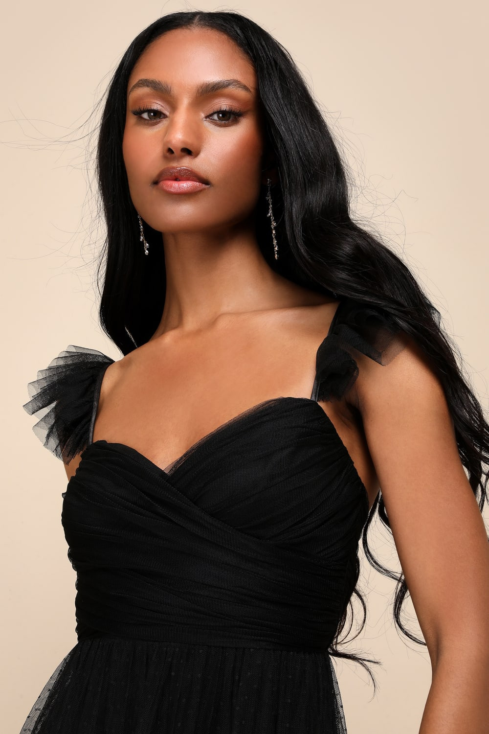 Pure Radiance Black Mesh Swiss Dot Tiered Maxi Dress | Lulus