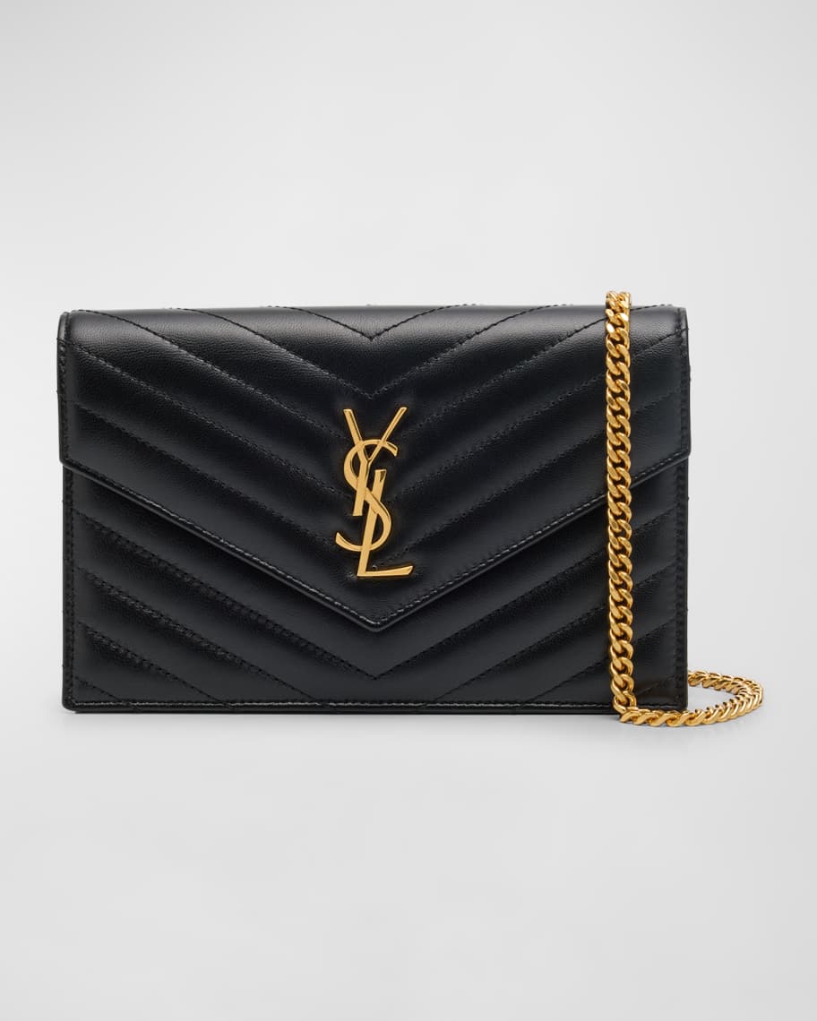Small YSL Wallet on Chain in Quilted Leather | Neiman Marcus