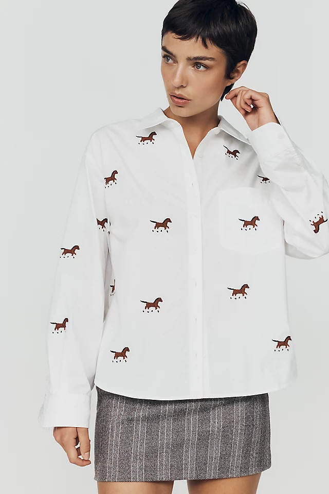 Shrunken Bennet 100% Cotton Embellished Buttondown Shirt | Anthropologie (US)