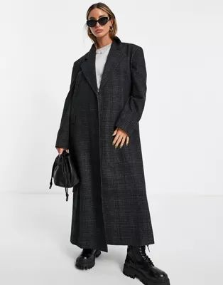 Topshop wrap belted maxi coat in charcoal check | ASOS | ASOS (Global)