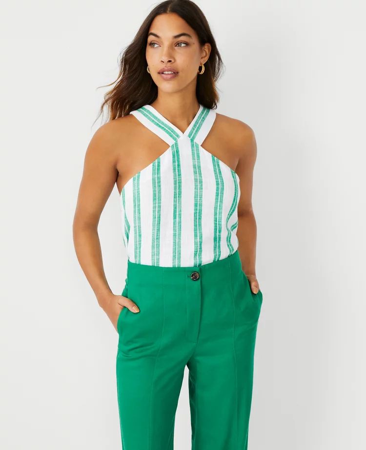 Striped Cross Front Halter Top | Ann Taylor (US)