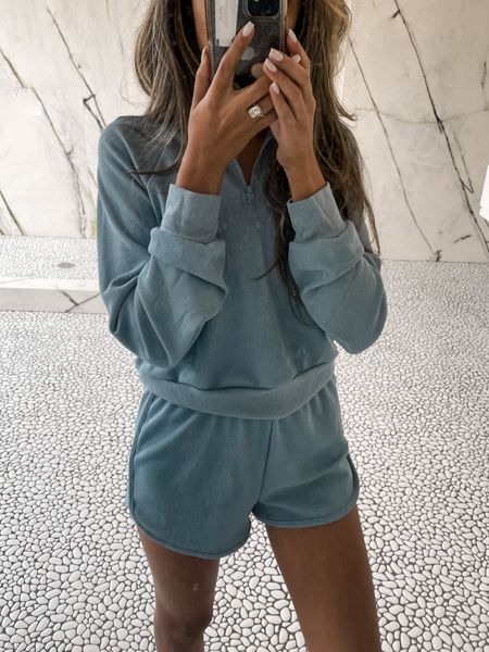 This blue lounge set has my heart 💙 a steal for $12 and a GREAT alternative for gifting bridesmaids (versus a bridesmaid matching robe). Comes in white for the bride as well! 


•
•
•
Matching sets blue shorts blue lounge shorts blue quarter zip SHEIN loungewear athleisure running errands 

#LTKfindsunder50 #LTKsalealert #LTKCyberWeek