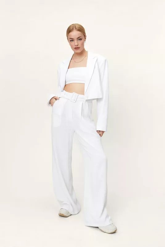 Linen Tailored Belt Wide Leg Pants | Nasty Gal (US)