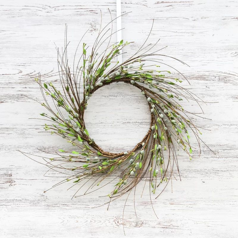 Pussy Willow Everyday All Seasons Summer Front Door 26" Polyester and Silk Wreath | Wayfair North America