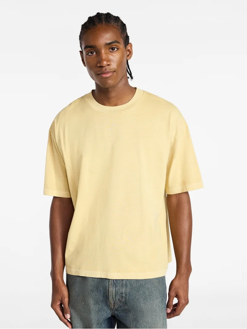 No Boundaries Cotton Oversized Cropped Tee with Short Sleeves, Men's and Big Men's XS-5XL | Walmart (US)