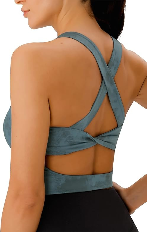 Sports Bras for Women Criss-Cross Back Padded Workout Tank Tops Medium Support Crop Tops for Wome... | Amazon (US)