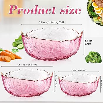 Domensi 6 Pcs Pink Glass Salad Bowls with Gold Rim Irregular Shape Serving Bowls Decorative Fruit... | Amazon (US)