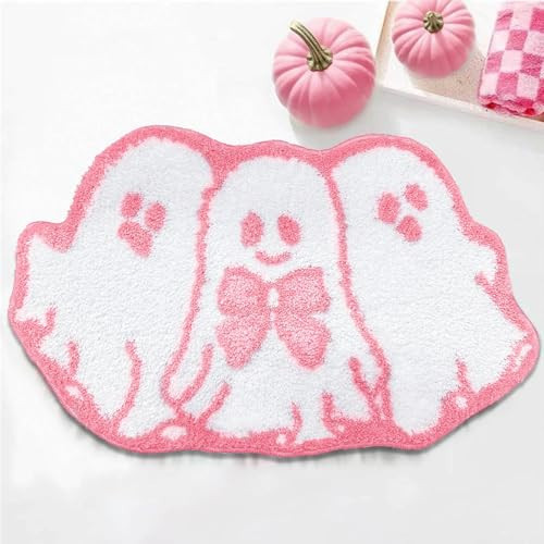 Halloween Bath Rugs 18 X 31 Inch Pink Ghost Bathroom Rug Non-Slip Washable Ultra Soft Halloween Rug Super Absorbent Front Door Mat Carpet for Ghost Bathroom Bedroom Decor | Amazon (US)