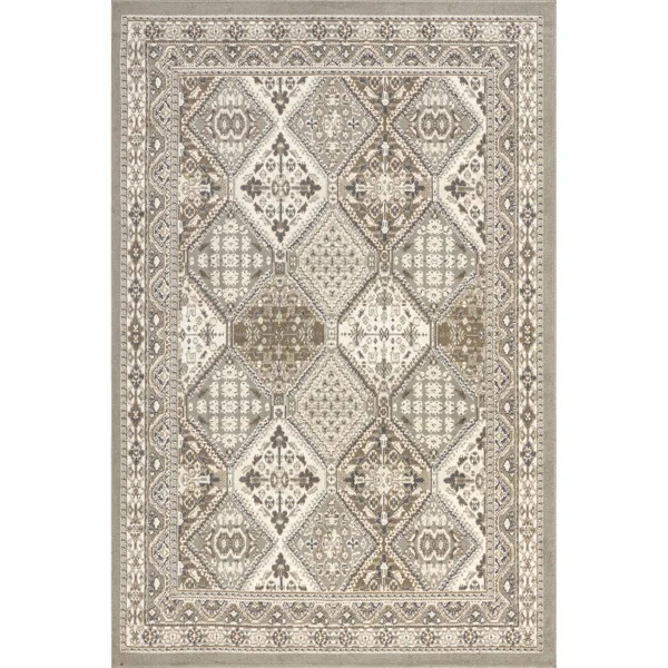 Daye Traditional Tiled Power Loom Performance Gray/Beige Rug | Wayfair North America