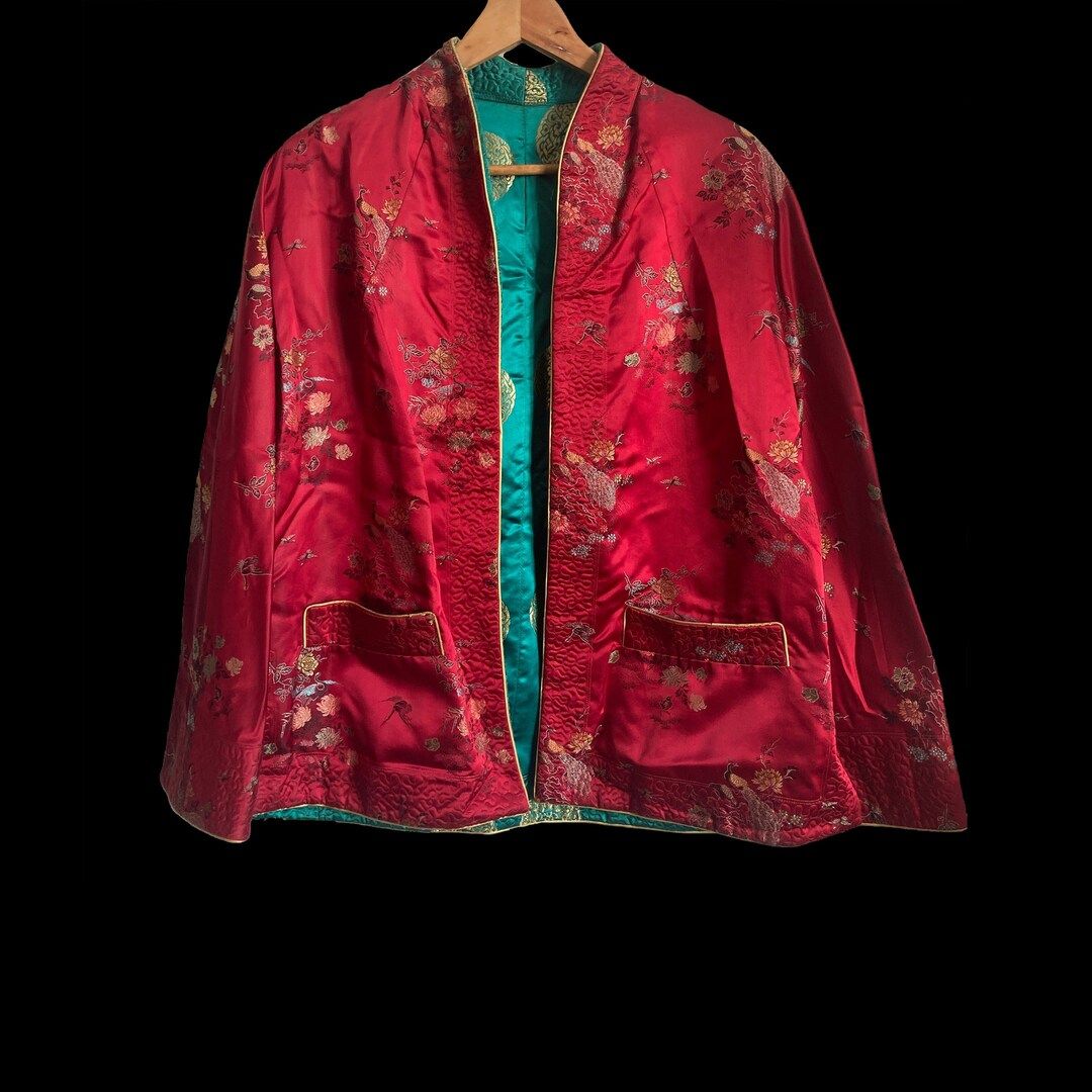 80s reversible satin Chinese jacket, Chinese quilted Embroidered Jacket, Chinese warm Embroidered... | Etsy (US)