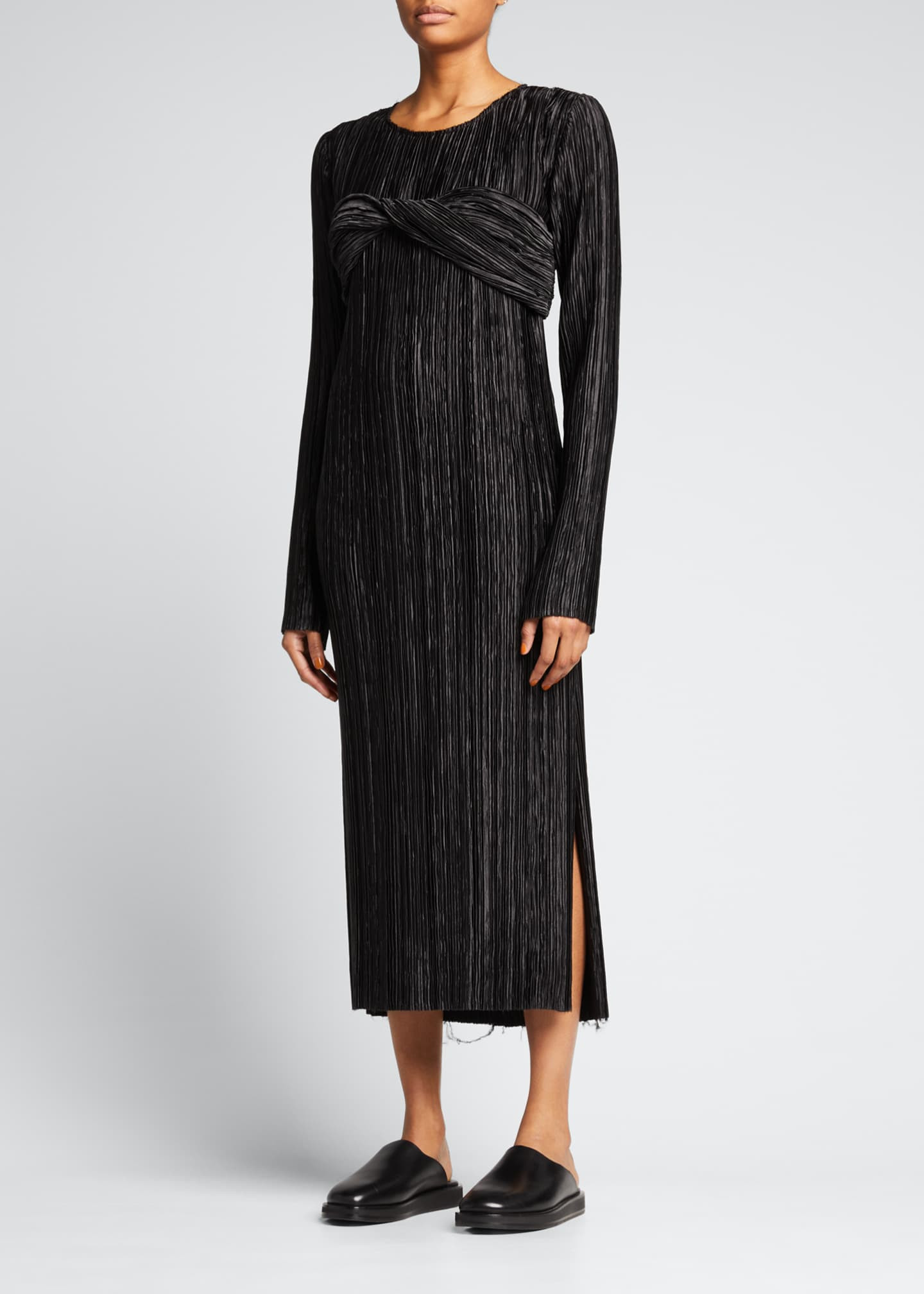 Plisse Sheath Midi Dress w/ Twist Detail | Bergdorf Goodman
