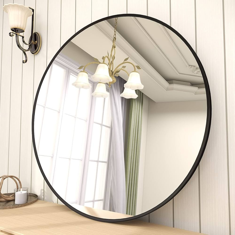 BEAUTYPEAK 30 Inch Round Mirror, Black Metal Frame Circle Mirror, Wall Mirror for Entryway, Bathr... | Amazon (US)