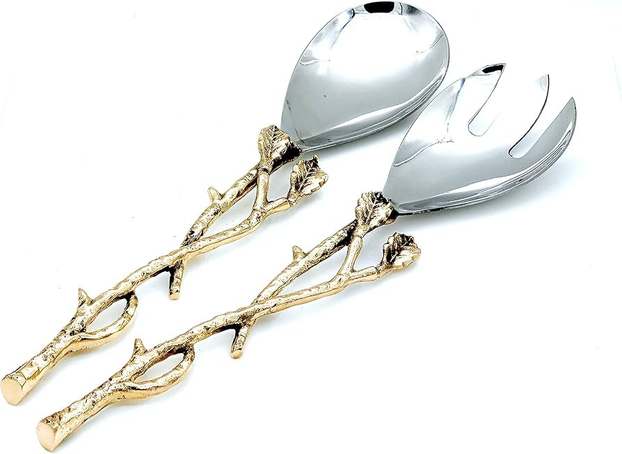 Brass Gold-leaf Salad Servers, Salad Serving Set Includes 1 Salad Serving Spoon and 1 Salad Servi... | Amazon (US)