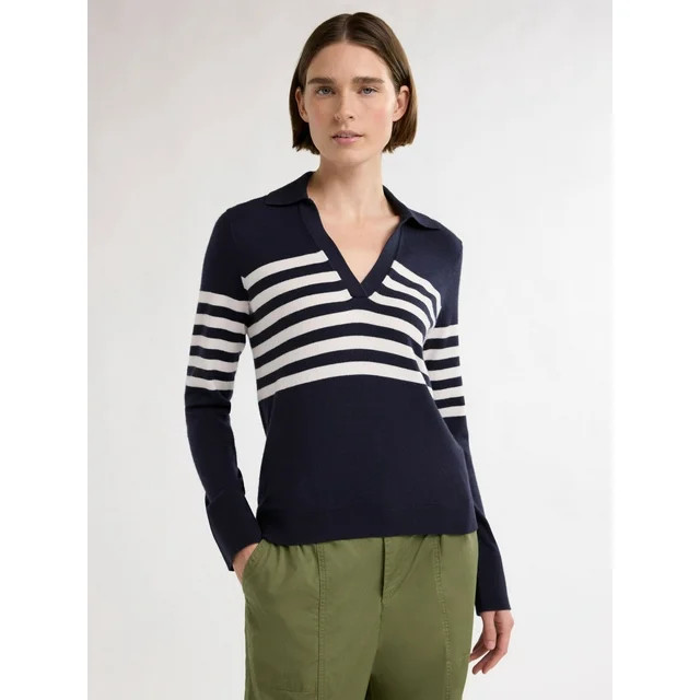 Free Assembly Women’s Cozy Yarn Polo Sweater with Long Sleeves, Lightweight, Sizes XS-XXL | Walmart (US)