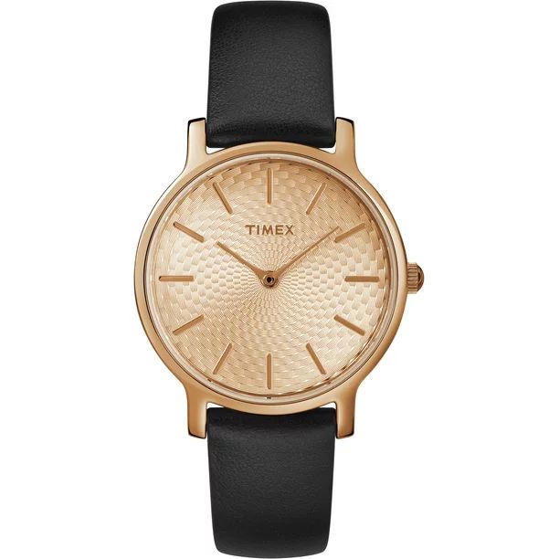 Timex Women's Metropolitan 34mm Black/Rose Gold-Tone Watch, Leather Strap | Walmart (US)