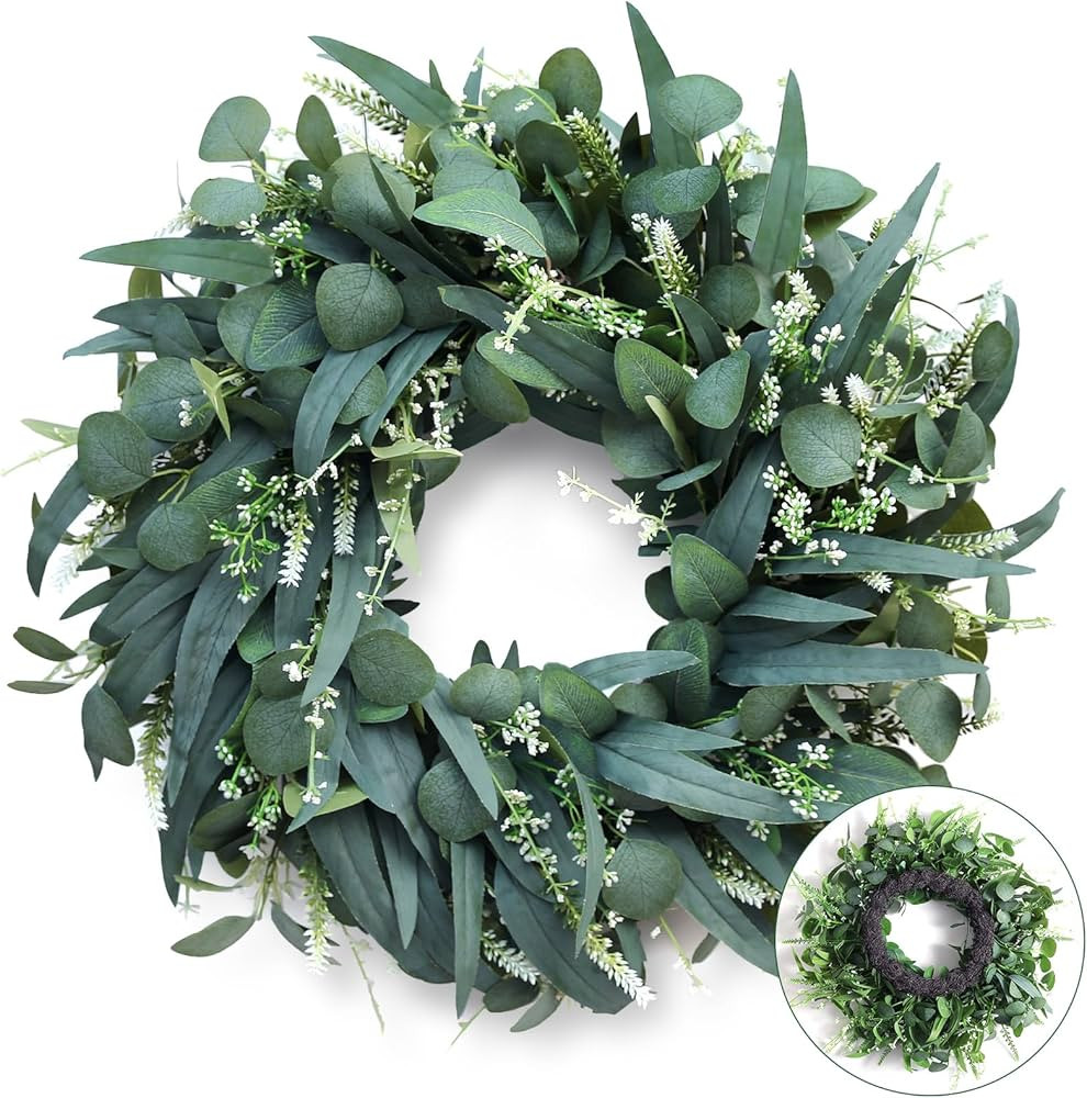24-26 inch Large Eucalyptus Wreaths for Front Door, Handmade Artificial Spring Summer Wreath for ... | Amazon (US)