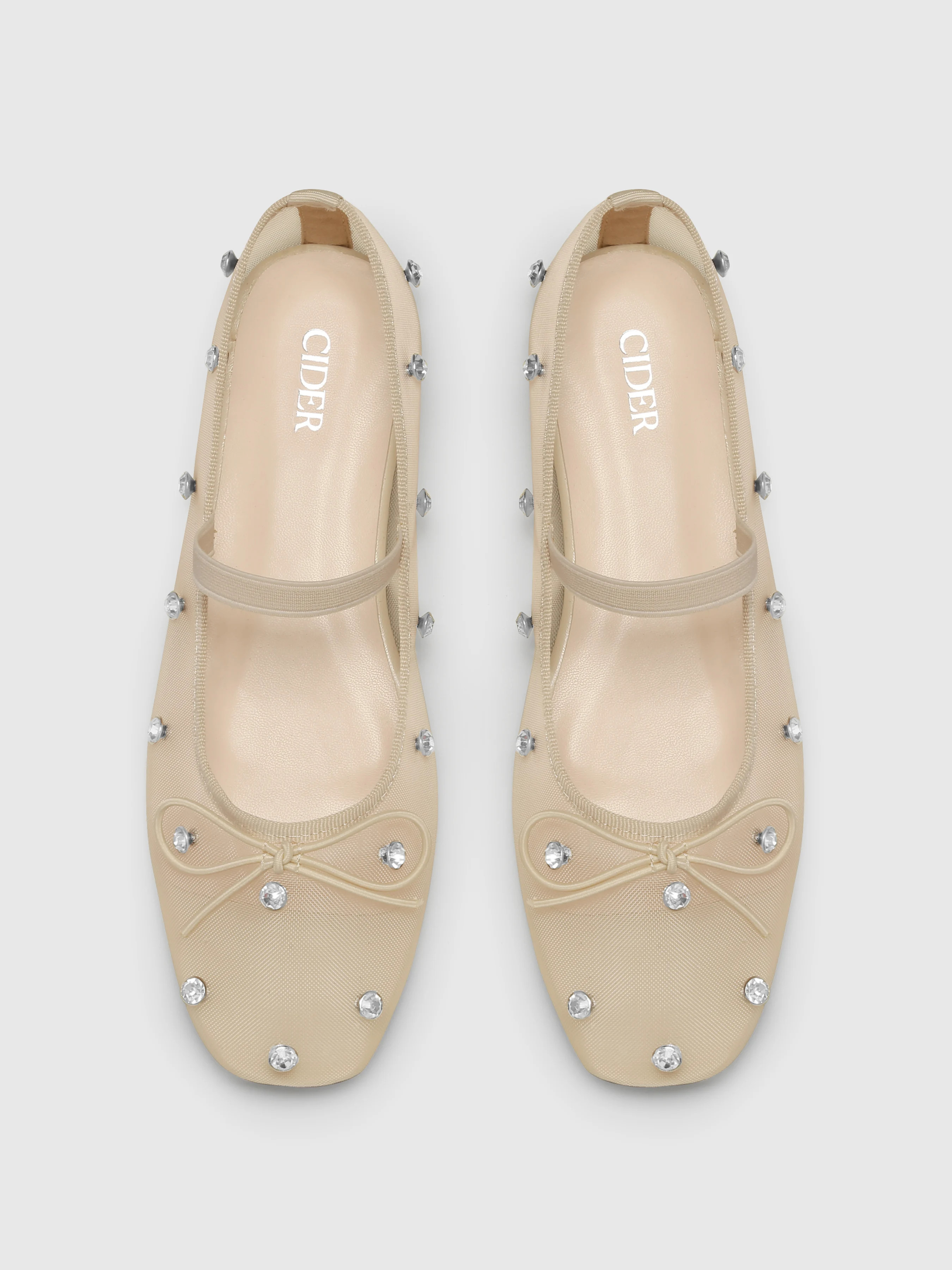 Crystal-Embellished Mesh Flat Mary Jane Shoes For Daily Casual Date Picnic | Cider