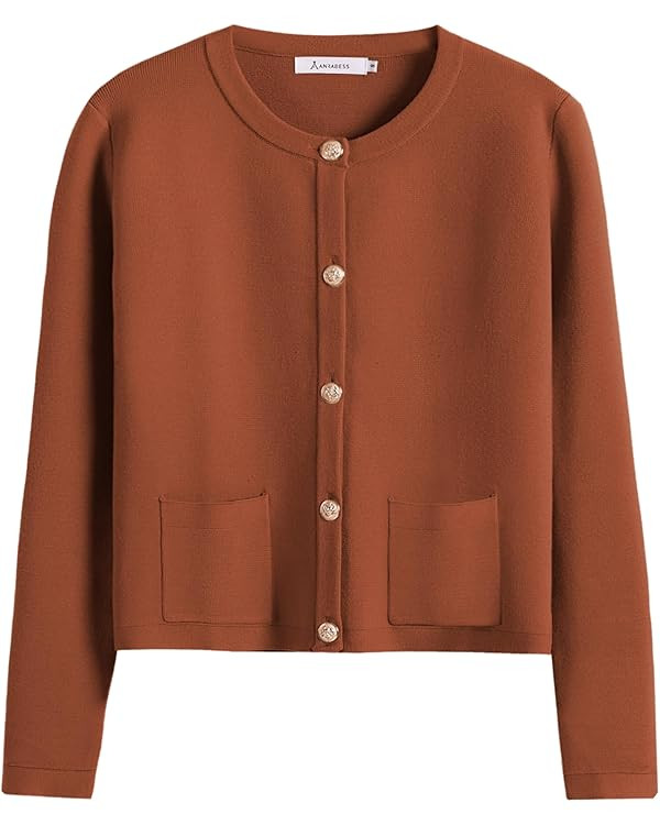 ANRABESS Women Striped Cardigan Sweaters Button Down Cropped Knit Lady Jackets Coat 2024 Fall Out... | Amazon (US)