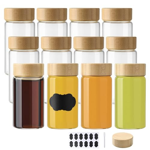 12 Pack 4oz Glass Shot Bottles with Caps, 120ml Borosilicate Glass Juice Shot Bottles, Dishwasher... | Amazon (US)