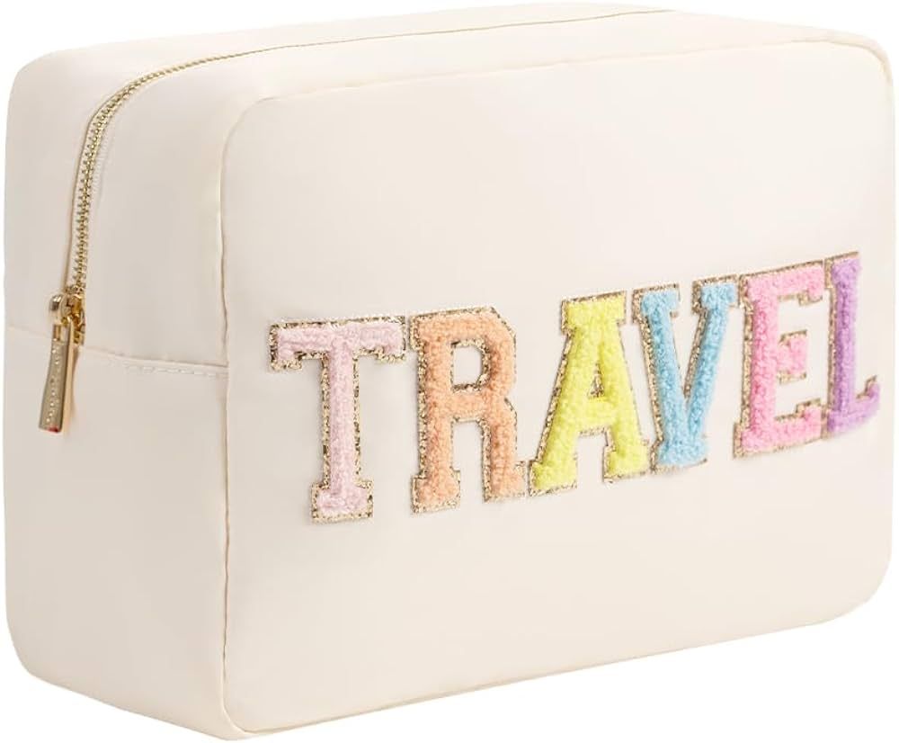 Super Large Glitter Letters Patches Makeup Pouch Travel Cosmetic Pouch Makeup Bag Cosmetic Bag fo... | Amazon (US)