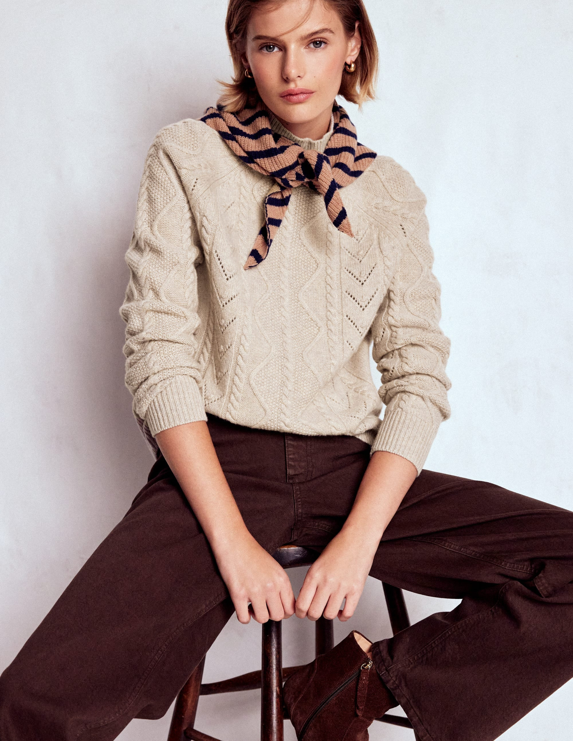 Marion Merino Rib Neck Sweater-Barley Cable | Boden (US)