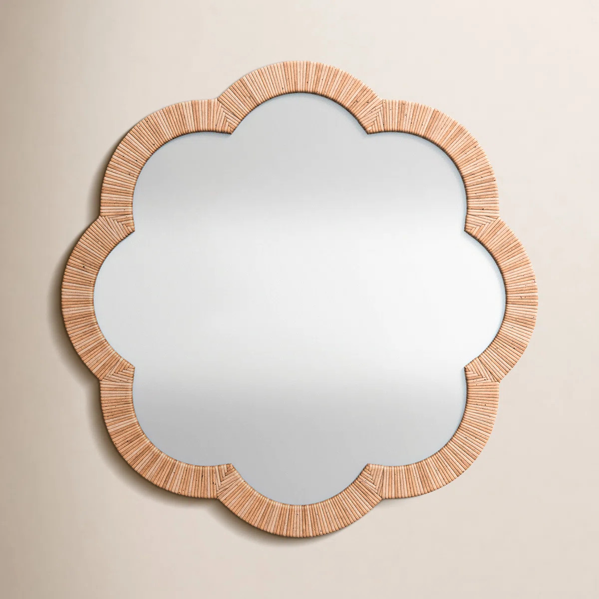 Wall Mirror, Woven Cane Wrapped Flower Shaped Framed Mirror 20"H, Tan Cane Glass & MDF Frame | Wayfair North America