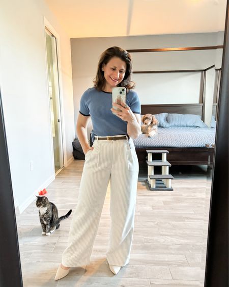 Vertical striped office pants - I went up a size to 26 short but I think it’s too big in the waist so 25 is my better size. So if between sizes size down, I didn’t do the curve love option either, it’s roomy enough for my wider legs.

I'm 4'10" and 115#; bust 32B, waist 26, hips 36


#LTKworkwear #LTKstyletip #LTKover40
