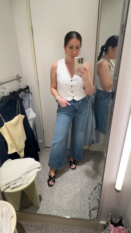 I’ve been on the hunt for a white vest and this one was perfect! Wearing medium here. Waist coats are so in this season.  Also, look for longer hems which look equally chic. 

Paired here with wide leg jeans. I sized up to size 10 and I love the fit and how comfortable they are. They have a raw hem and are cropped. 



#LTKfindsunder50 #LTKstyletip #LTKfindsunder100