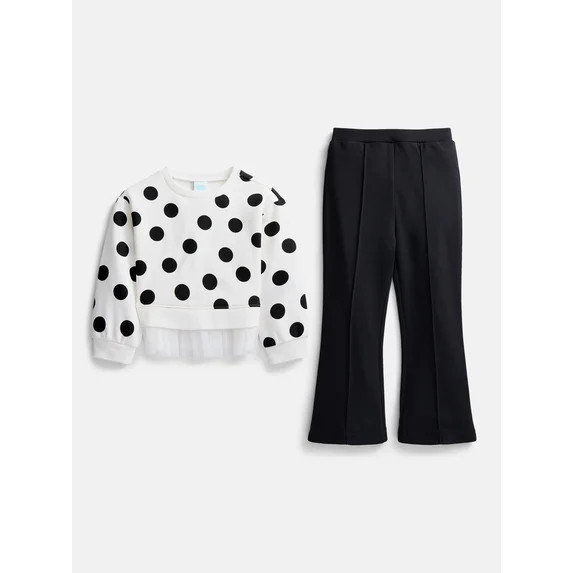 Wonder Nation Toddler Girls Crewneck and Flare Leggings, 2-Piece,Outfit Set, Sizes 12M-5T | Walmart (US)