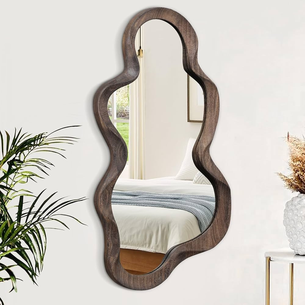 Large Asymmetrical Mirrors for Wall Wood Frame Irregular Mirror Unique Cloud Wavy Mirror Modern L... | Amazon (US)