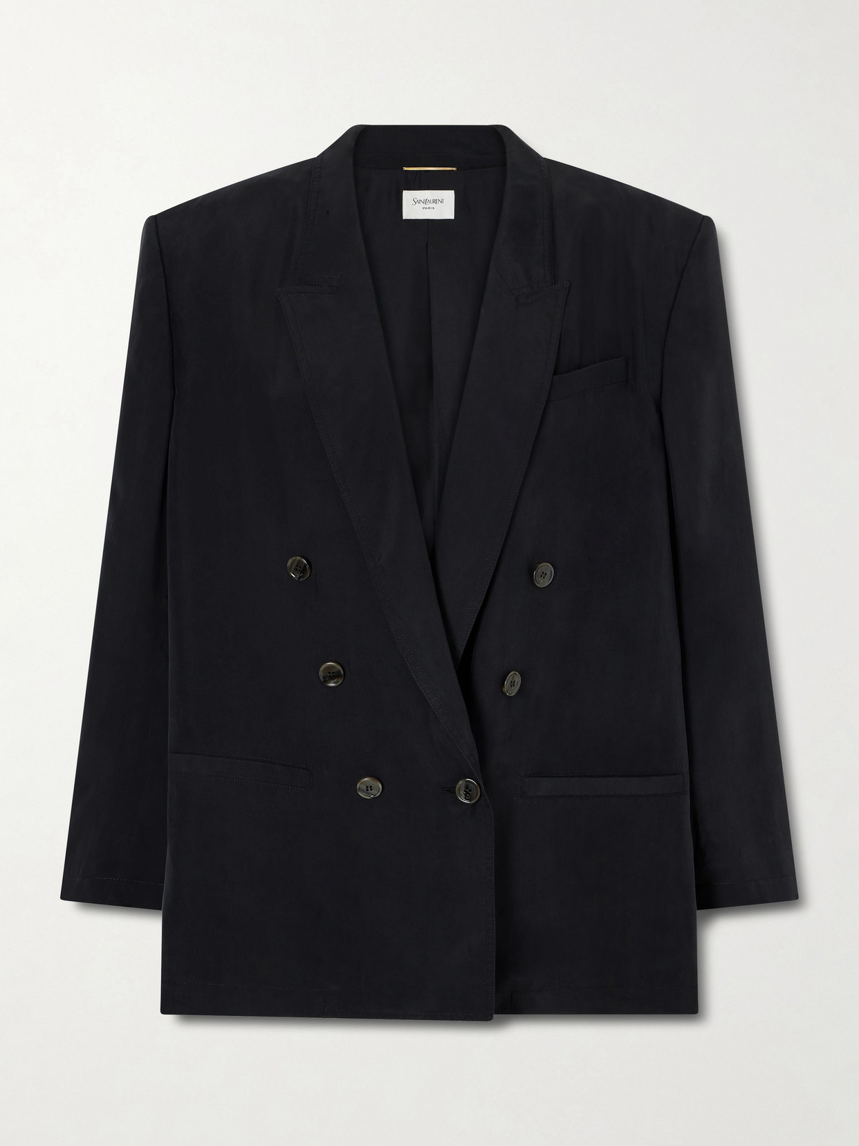 SAINT LAURENT - Double-breasted Silk-habotai Blazer - Black | NET-A-PORTER (US)
