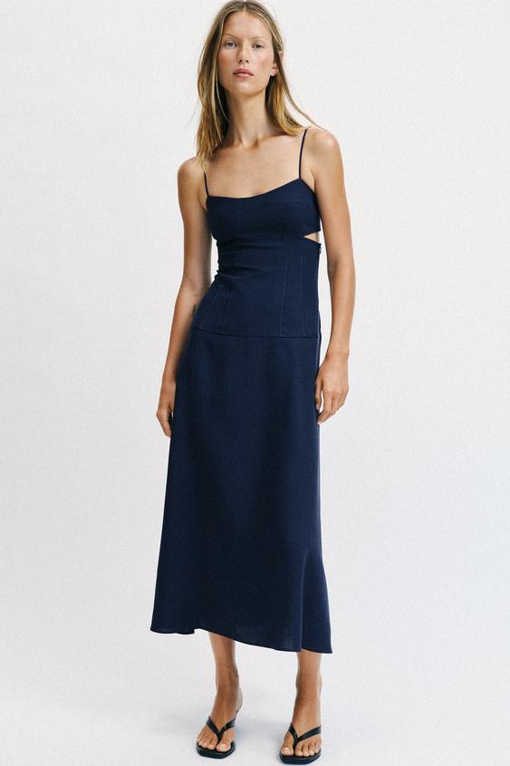 CUT-OUT STRAPPY MIDI DRESS | Zara UK