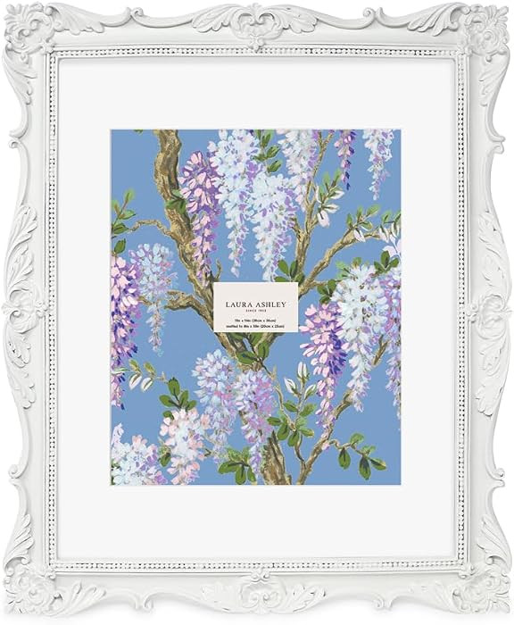 Laura Ashley 11x14 White Ornate Textured Hand-Crafted Resin Picture Frame, Wall Mount, Decorative... | Amazon (US)