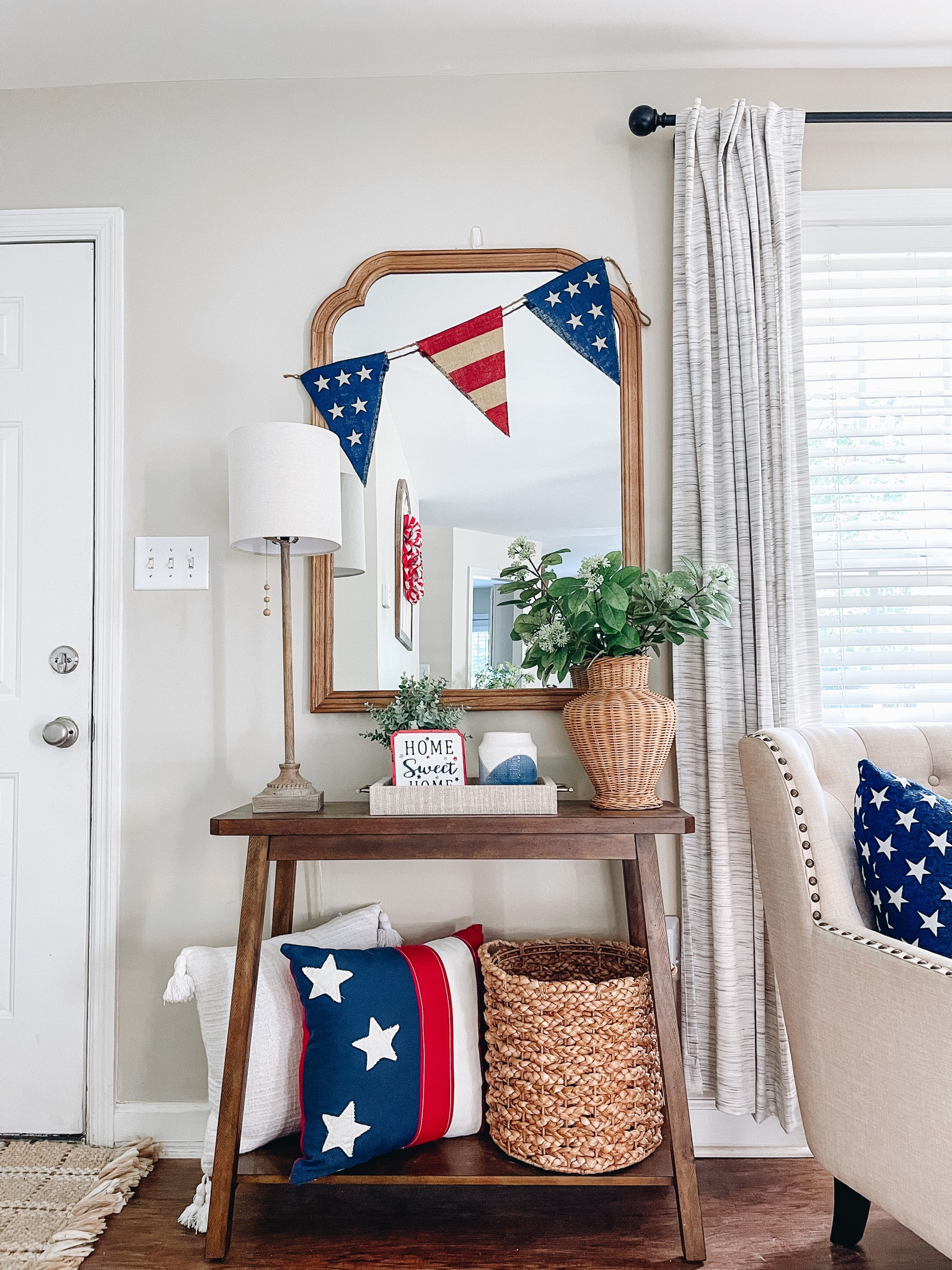 Fourth of July entryway styling ✨ 🇺🇸 Memorial Day decorating / summer decor / patriotic decor / Americana decor 

#LTKhome #LTKFind #LTKSeasonal