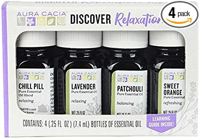Aura Cacia Relaxation Kit | GC/MS Tested for Purity | 4 Bottles 7.4ml (0.25 fl. oz.) | Amazon (US)