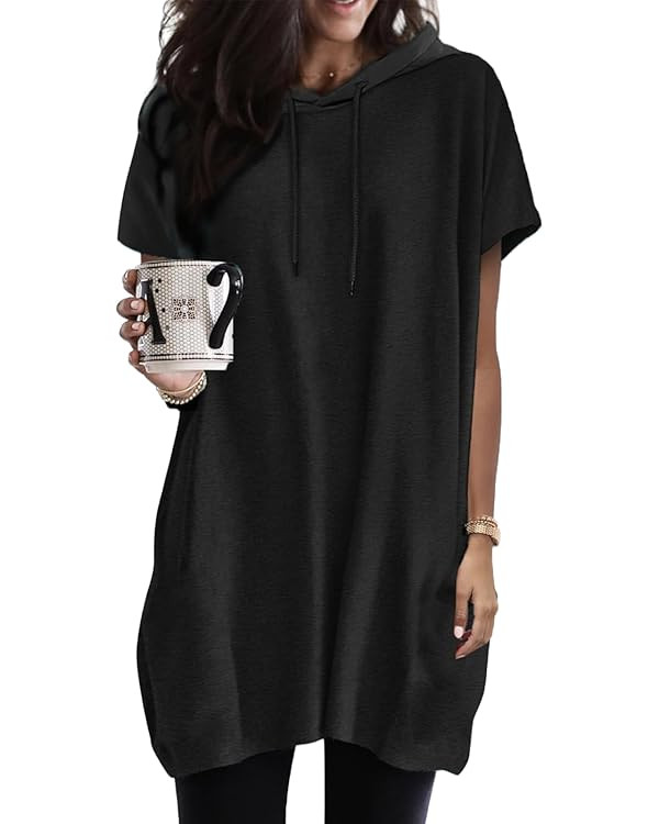Women Summer Long Tunic Tops to Wear with Leggings, Oversized Short Sleeve Shirt Dress Tunics 202... | Amazon (US)