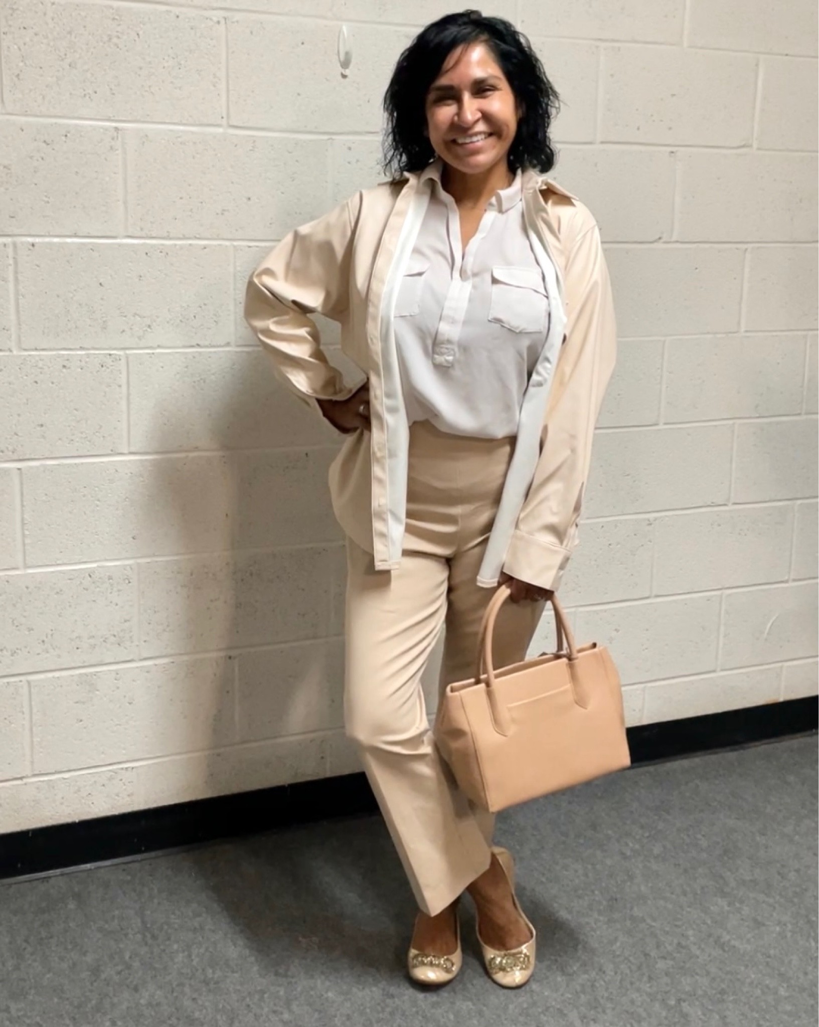 #career #businesscasual #nuetrals  #target #classic #fauxleathertop #layering #closetstaple #weartowork #momstyle #everydaywear #nudes #beigeoutfit #nuetraloutfit #goldflats #shacket 

#LTKstyletip #LTKshoecrush #LTKworkwear