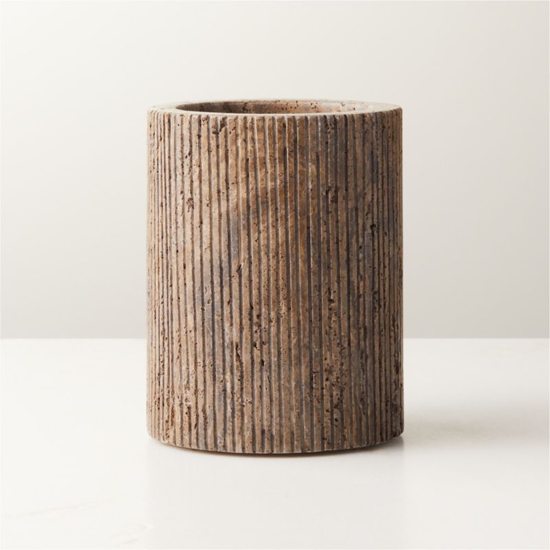 Pietra Modern Travertine Small Pillar Candle Holder + Reviews | CB2 | CB2