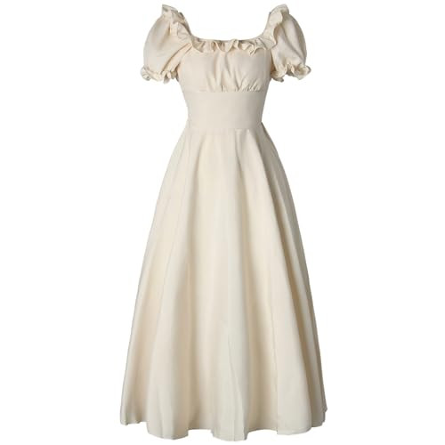 Abaowedding Renaissance Costume Women Medieval Dress Chemise Dress Victorian Dress Ren Festival Costume, Beige L | Amazon (US)