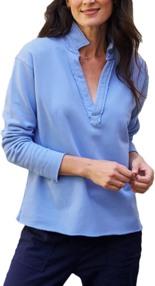 Zontroldy Women's Casual V Neck Pullover Sweatshirt Long Sleeve Solid Color/Stripe Polo Collared ... | Amazon (US)