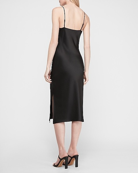 Satin V-neck Midi Slip Dress | Express